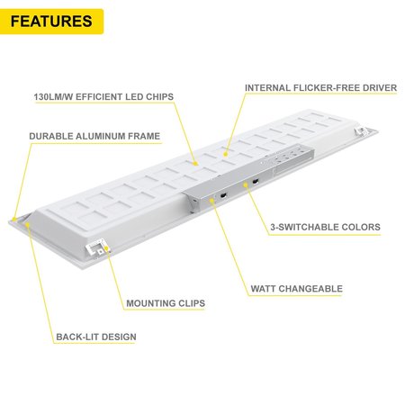 Nuwatt LED Ceiling Panel Light, Back Lit , 1 ft x 4 ft, Selectable Color, 50 Watt, PK 4 NW-BL-1X4-20.30.40W-3CCT-4P